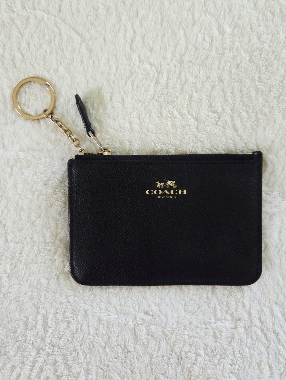 COACH ✨️ Women's Black Leather Zip Card Case with Key Ring - Picture 10 of 13
